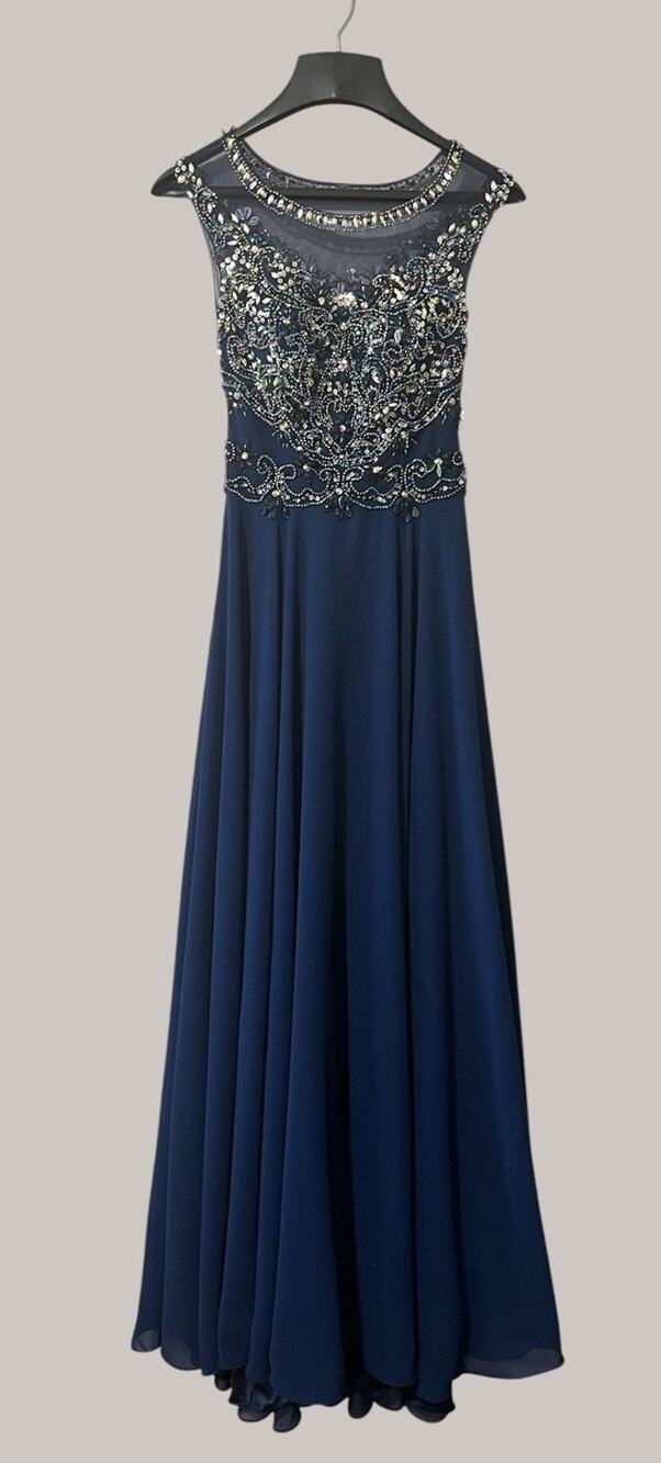 ENVIOUS Couture Prom Dress Gown Size 2 Formal LUXURY Hoco Dark Blue Glam